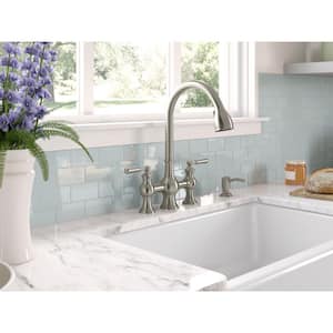 Capilano 2-Handle Bridge Farmhouse Pull-Down Kitchen Faucet with Soap Dispenser and Sweep Spray in Vibrant Stainless