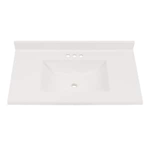 37 in. W x 22 in. D Cultured Marble White Rectangular Single Sink Vanity Top in White