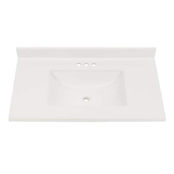 Home Decorators Collection 37 in. W x 22 in. D Cultured Marble White Rectangular Single Sink Vanity Top in White