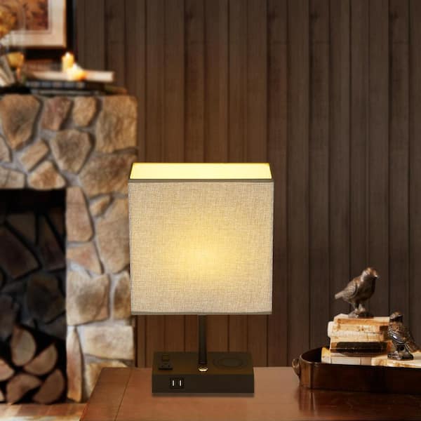 Cedar Hill 17 in. Black Wireless Charging Table Lamp with USB Port