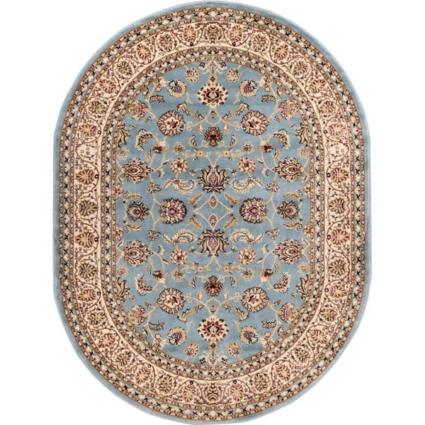 Barclay Sarouk Light Blue 5 ft. x 7 ft. Traditional Floral Oval Area Rug