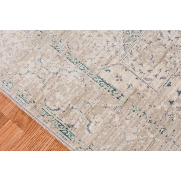 Camilla Fiona Aqua Blue/Beige 3 ft. 11 in. x 5 ft. 7 in. Transitional Medallion Polyester Area Rug