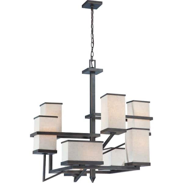 Glomar 8-Light Chandelier with Beige Fabric Shade Finished in Bali Bronze-DISCONTINUED