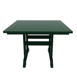 Hayes 43 in. All Weather HDPE Plastic Square Outdoor Dining Trestle Table with Umbrella Hole in Dark Green