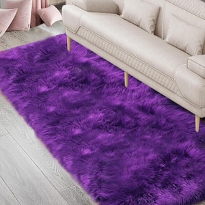 Faux Sheepskin Fur Furry Purple 2 ft. x 10 ft. Fuzzy Cozy Area Rug Runner Rug