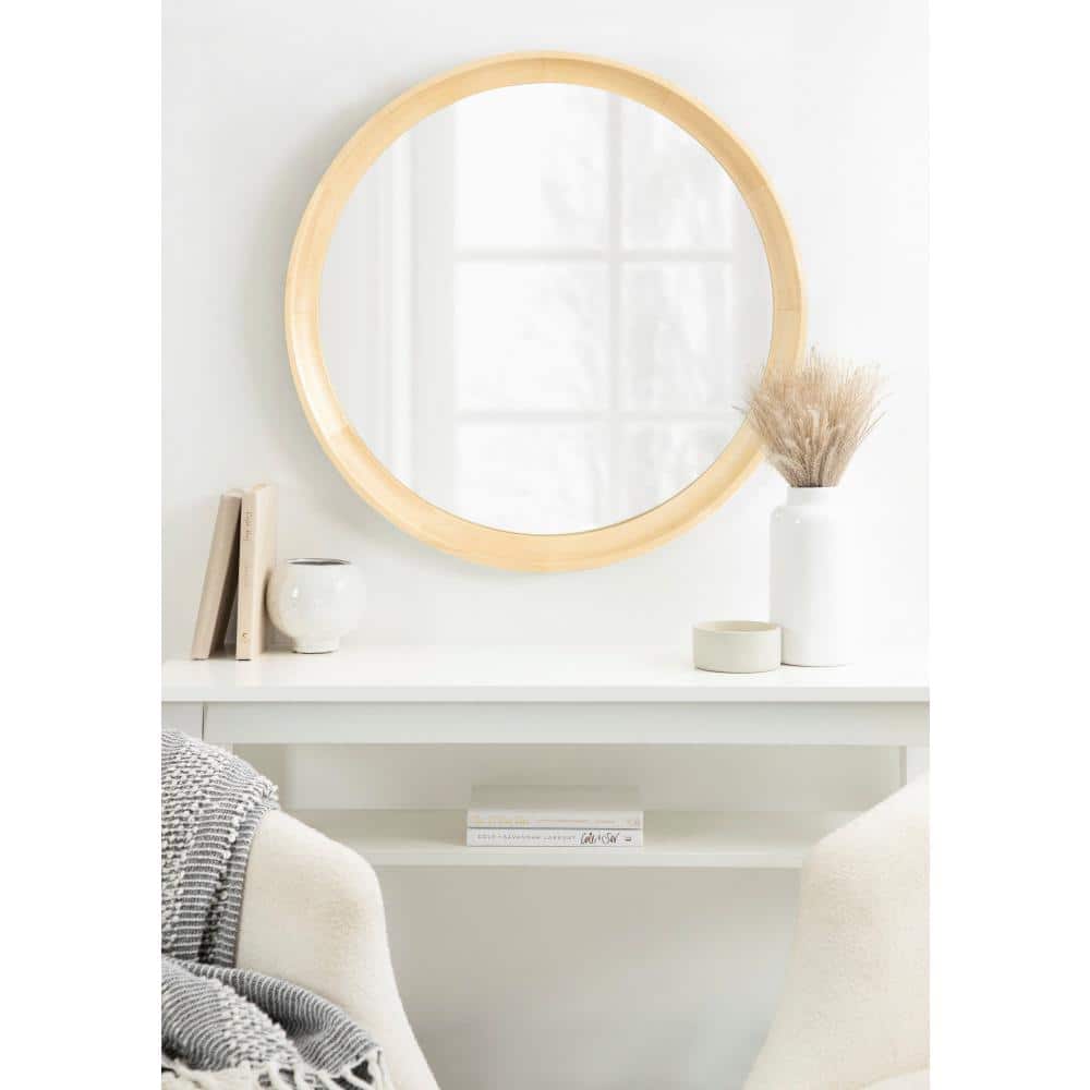 Hatherleigh 30" Natural Wood Round Bathroom Vanity Mirror