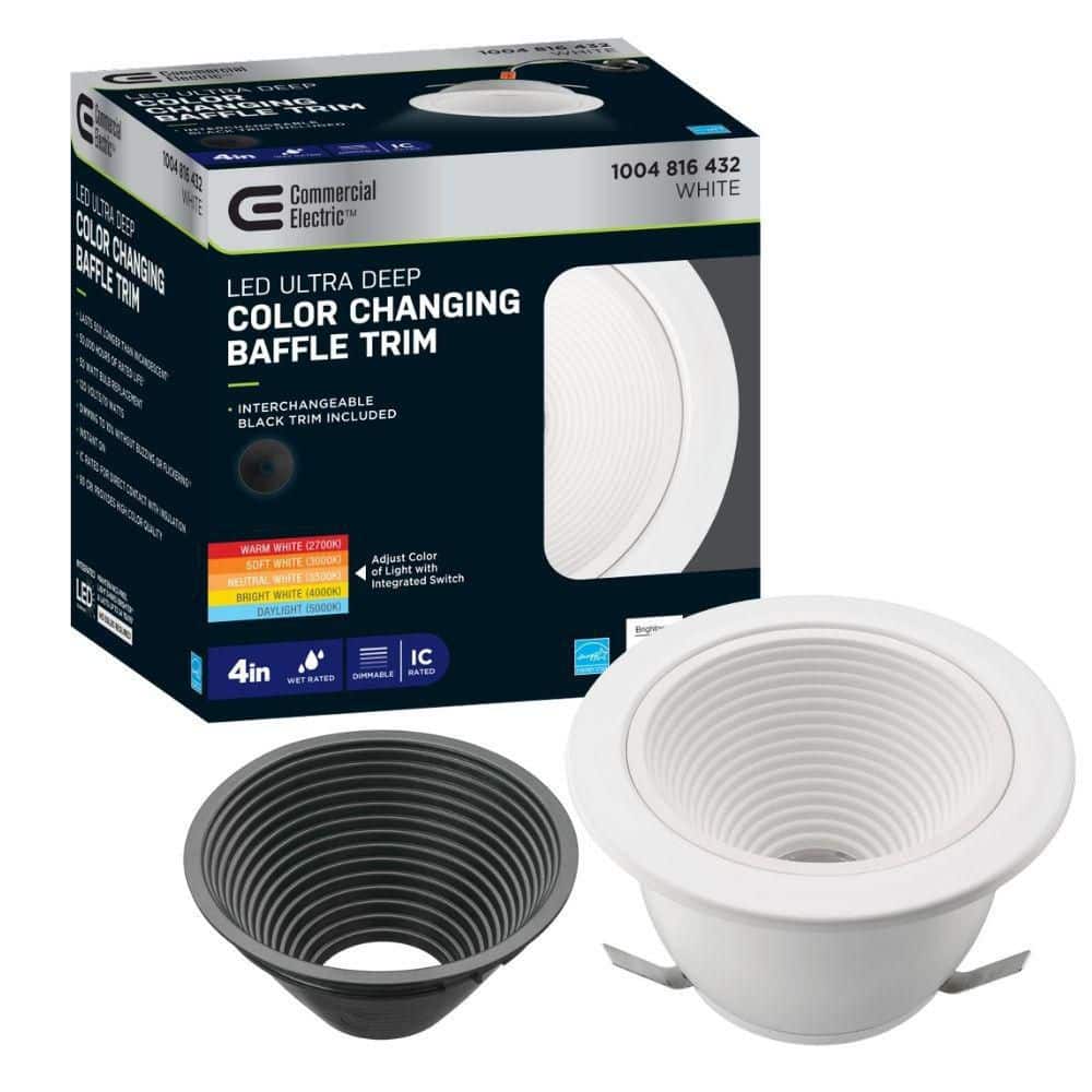 4 in. Low Glare Deep Baffle Adjustable CCT Integrated LED Recessed Light Tr