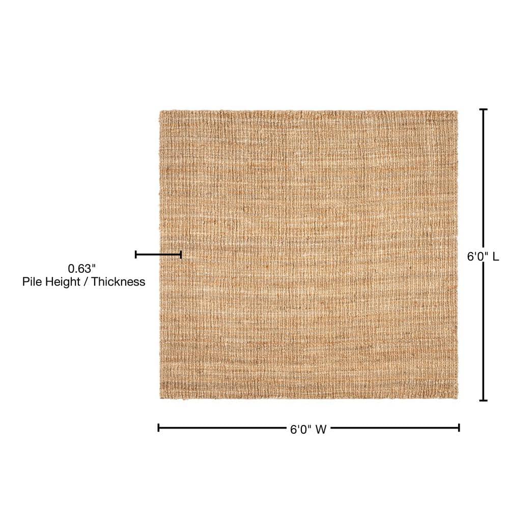 Natural Handwoven Jute Square Area Rug, 6' x 6'
