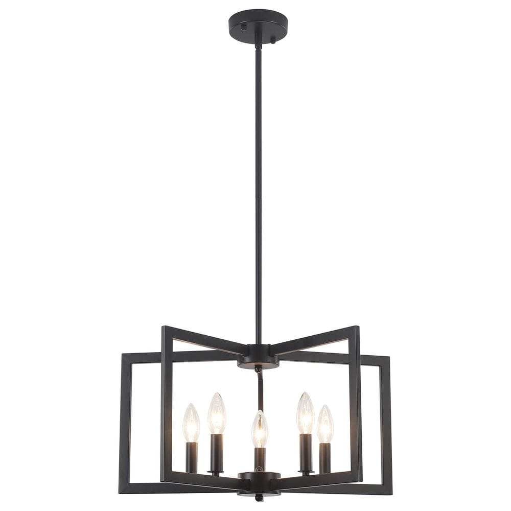 5-Light Black Modern Industrial Chandelier Farmhouse Candle-Style Geometric Rectangle Pendant Light price history on PriceWatchPro