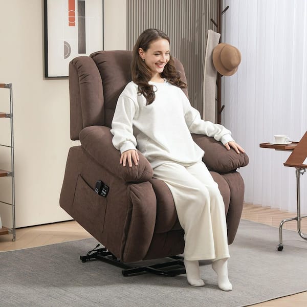 Vibration Massage Lift Recliner Chair for Elderly, Power Lift Chair with Remote Control, Side Pockets, Brown