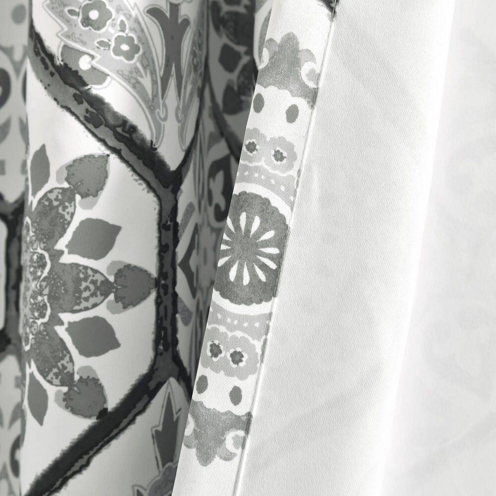 Gray Suzani Pattern Light Filtering Polyester Window Panels
