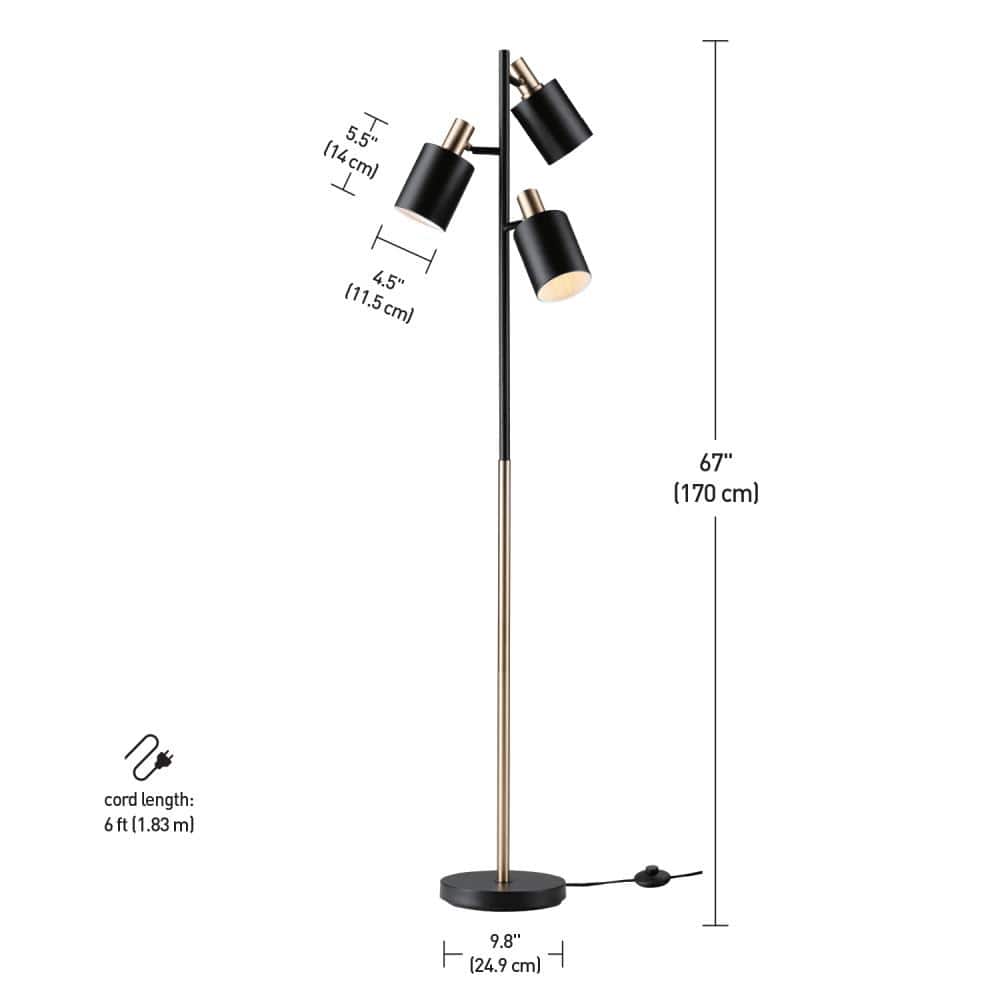 Adjustable 67'' Matte Black 3-Light Track Tree Floor Lamp