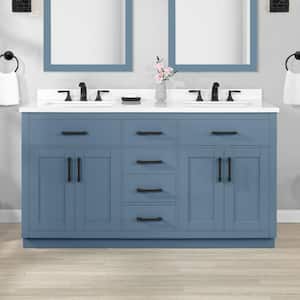 Bailey 60 in. W x 22 in. D x 34 in. H Double Sink Bath Vanity in Blue Lagoon with White Quartz Top
