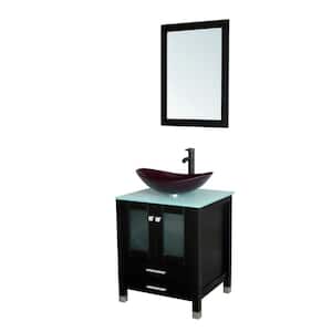 24 in. W x 21.7 in. D x 29.5 in. H Single Sink Bath Vanity in Black with Glass Top and Mirror