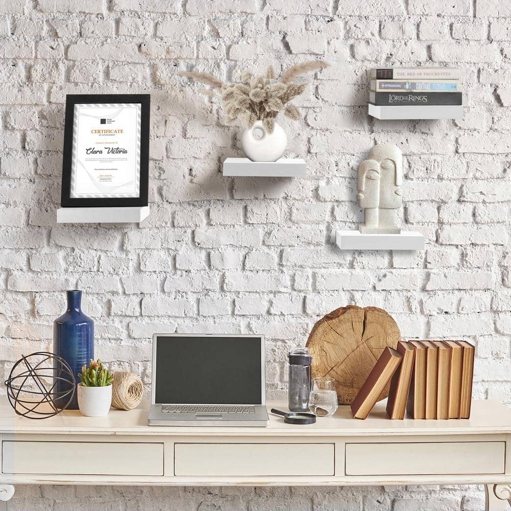 Sorbus White Faux Wood Floating Wall Shelves Set of 4