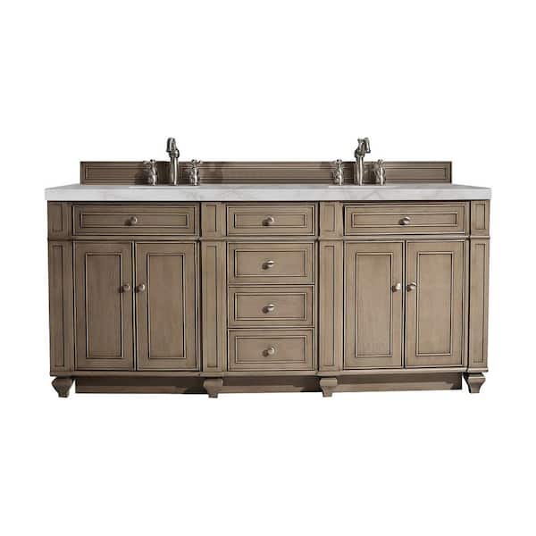 James Martin Vanities Bristol 72.0 in. W x 23.5 in. D x 34.0 in. H Bathroom Vanity in Whitewashed Walnut with Victorian Silver Top