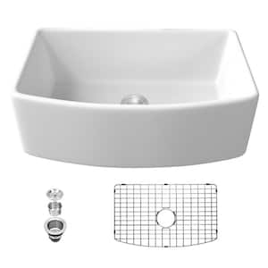 White Fireclay 30 in. Single Bowl Farmhouse Apron Front Kitchen Sink with Bottom Grids