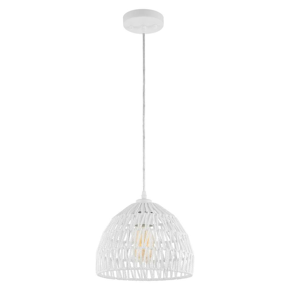 Campana 10.25" White Woven Rope and Iron LED Pendant Light