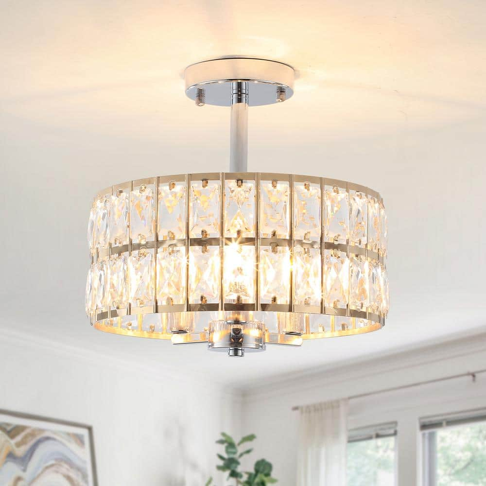 LWYTJO Koyal 3-Light Round Gold/Chrome 12.59 in. Chandelier Semi Flush ...