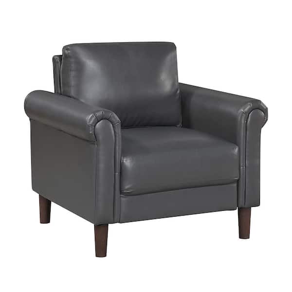 Walterboro Dark Gray Faux Leather Upholstery Arm Chair