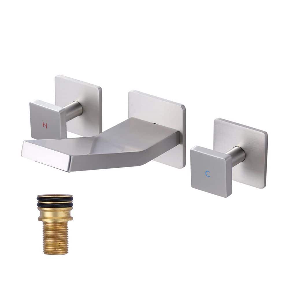 Modern Double Handle Wall Mounted Bathroom Faucet with Waterfall Spout in Brushed Nickel price history on PriceWatchPro