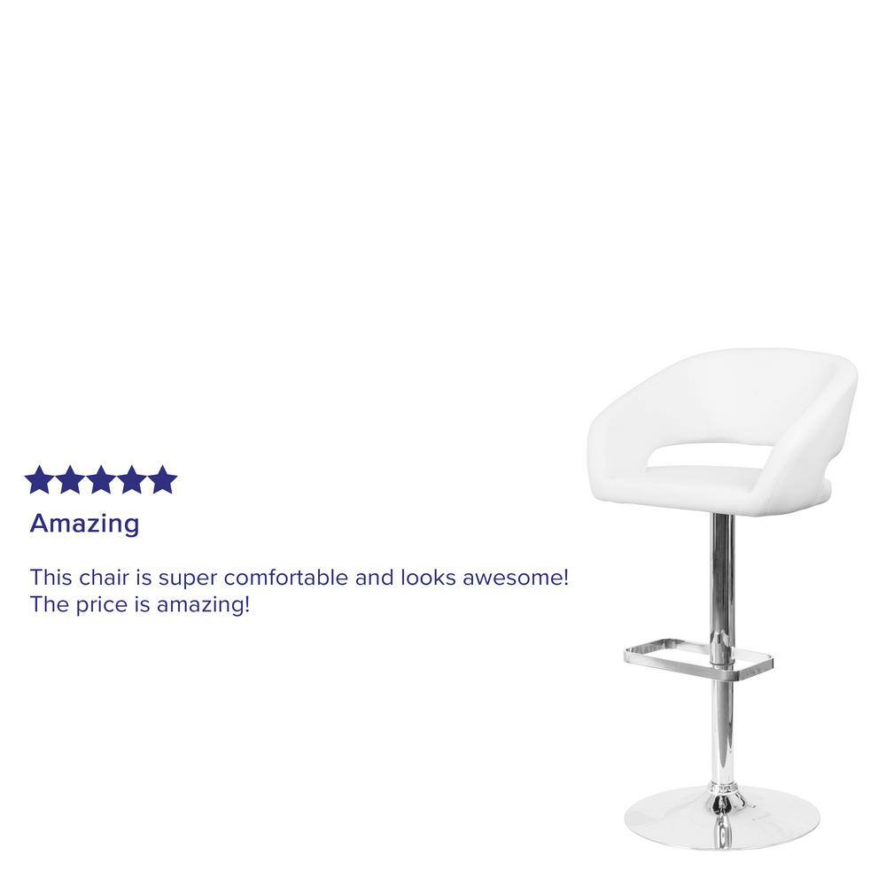 Contemporary White Vinyl Adjustable Swivel Barstool with Chrome Base