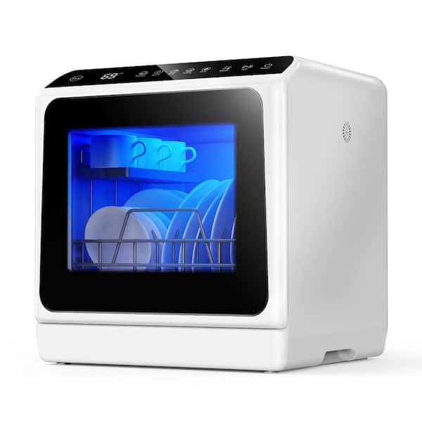 16.5 in. Countertop Dishwasher in Whites with 5L Built-in Water Tank, Drain Hose, 8-Modes with Self Clean and Baby Care