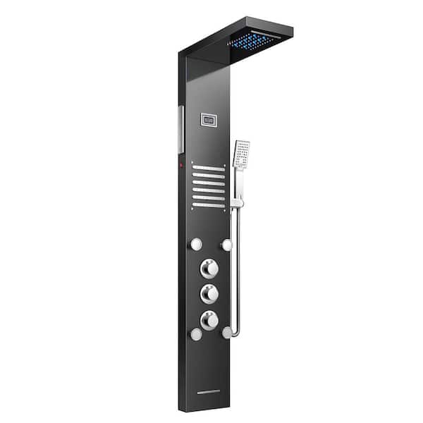 ANZA 55 in. 6-Jet LED Rainfall and Waterfall Modesand Shower Panel System with Massage Modes Handheld Shower in Matte Black
