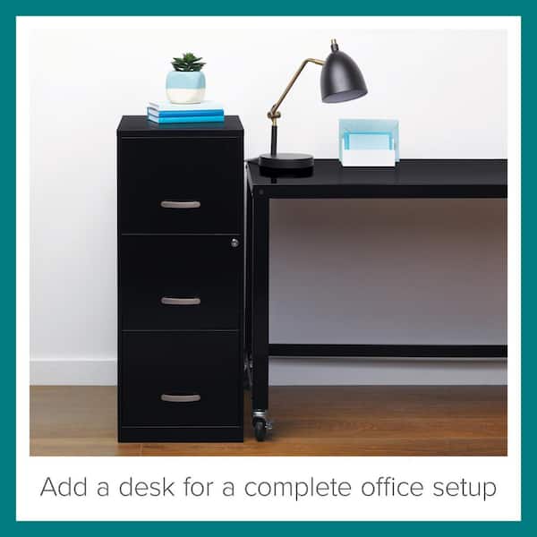 18 in. D 3-Drawer Black Metal Smart Letter Width 14.25 in. W Vertical File Cabinet