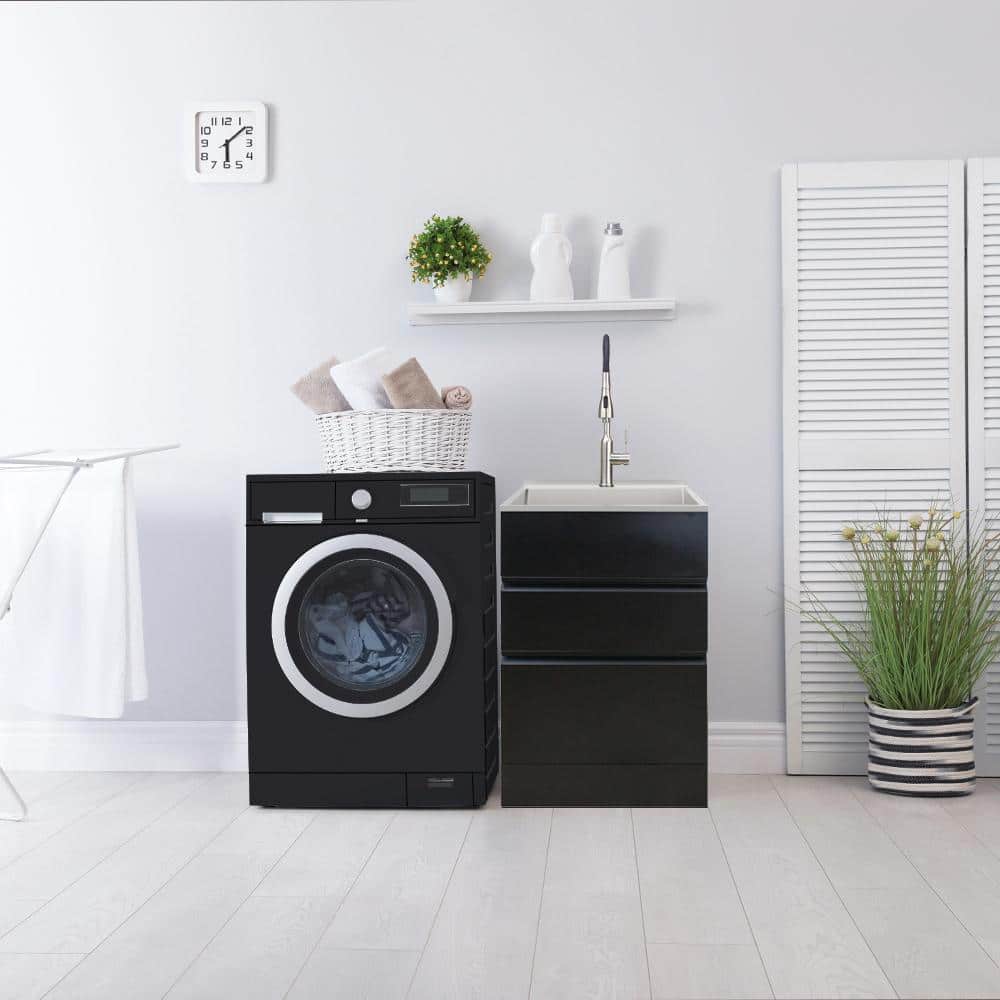 Matte Black Stainless Steel Laundry Utility Sink with Cabinet