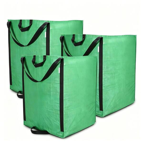 3-pack 72gal heavy-duty green yard bags, self-standing reinforced handles for leaves, grass & outdoor waste recycling