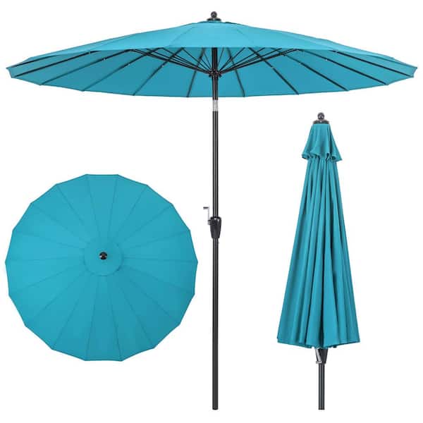 Costway 9 ft. Metal Market Tilt Round Patio Umbrella with Crank Handle, Vented Top in Turquoise