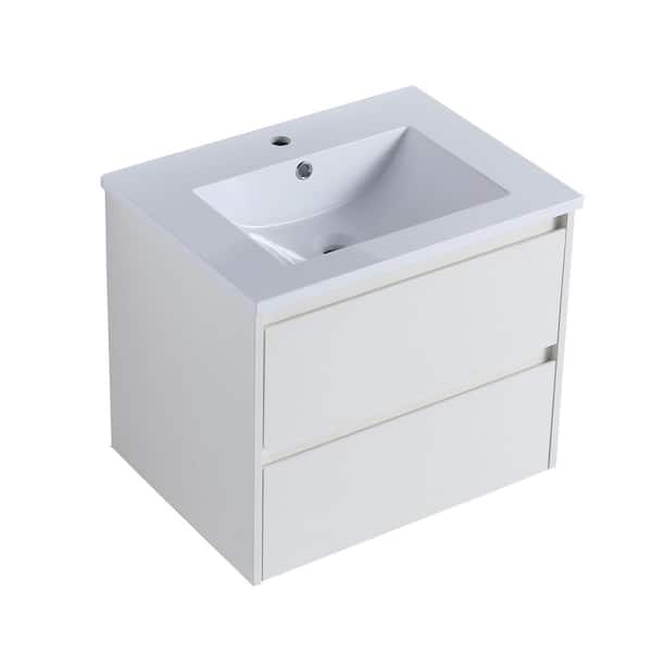Unbranded 24 in. x 18 in. x 20.5 in. Bathroom Vanity in White with 2/3 Soft Close Drawers