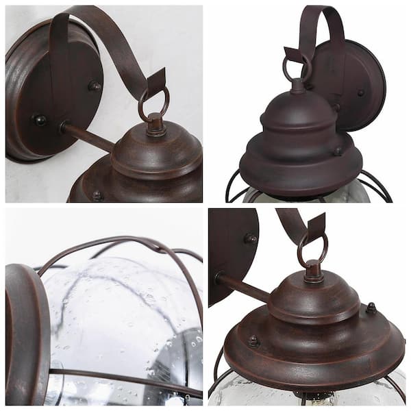 LNC Craftsman Modern Farmhouse Rust Bronze 1-Light Outdoor Wall Lantern  Sconce with Seeded Glass Shade Patio Wall Light 3YZQQMHD1151RX7 - The Home  Depot