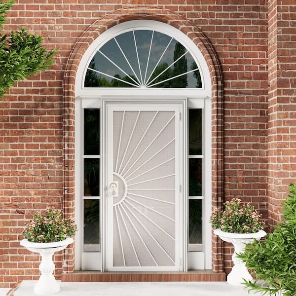 36 in. x 80 in. Universal/Reversible Hinging White Surface Mount Steel Security Door with Perforated Metal Screen (Lock)