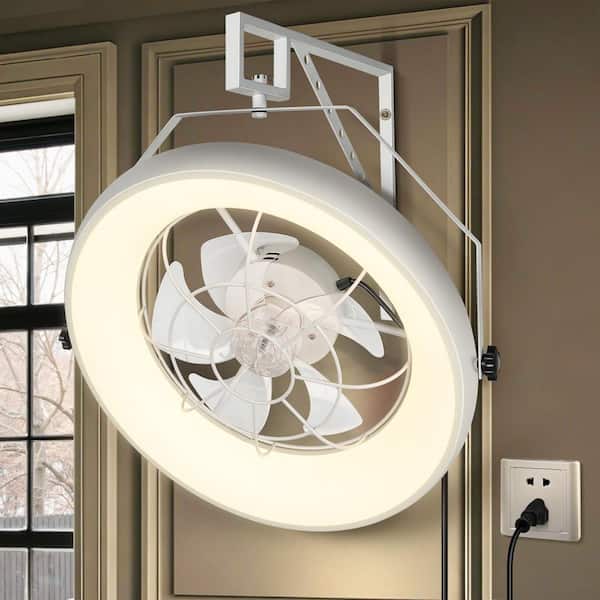 26 in. Smart Modern Indoor White Ceiling Fan with Light, Plug-in Caged Wall Mount Fan with Remote Control for Bedroom