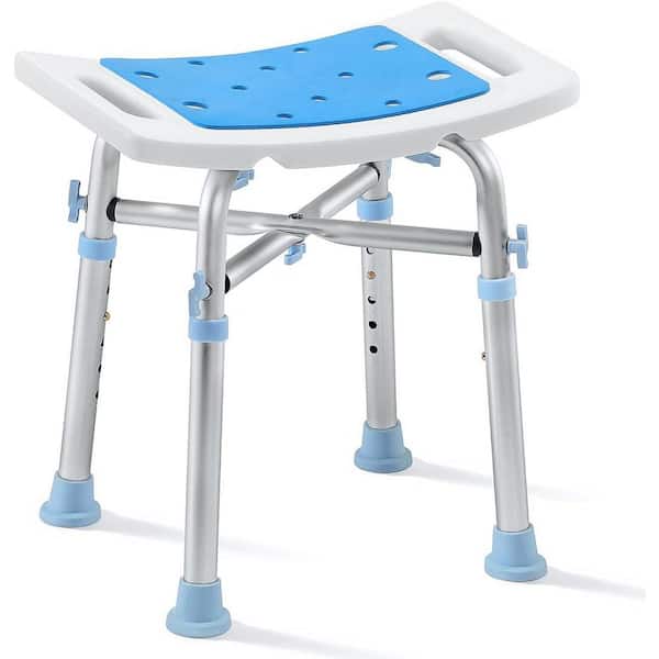 500LB Heavy-Duty Shower Chair with Padded Seat, 6-Height Adjustable, Anti-Slip Bath Stool For Senior Blue Aluminum