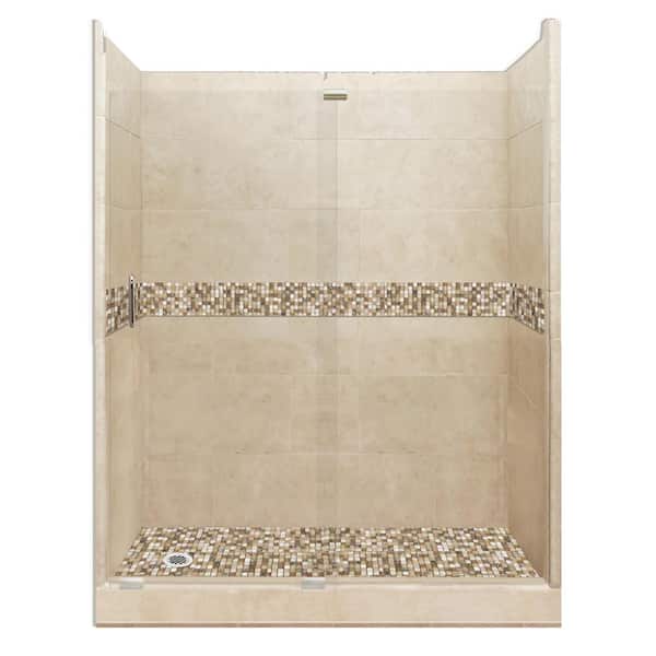 American Bath Factory Roma Grand Slider 42 in. x 60 in. x 80 in. Left Drain Alcove Shower Kit in Brown Sugar and Satin Nickel Hardware