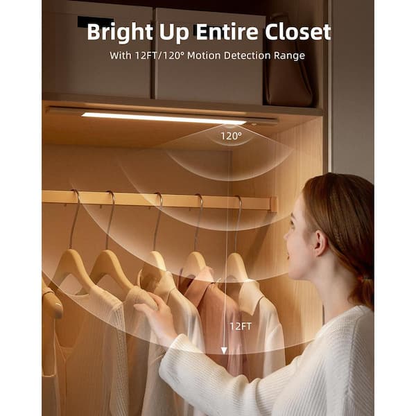 19.7 in. 2-Pack Battery Operated Wireless USB Charging White Integrated LED Linkable Under Cabinet Light, Closet Light