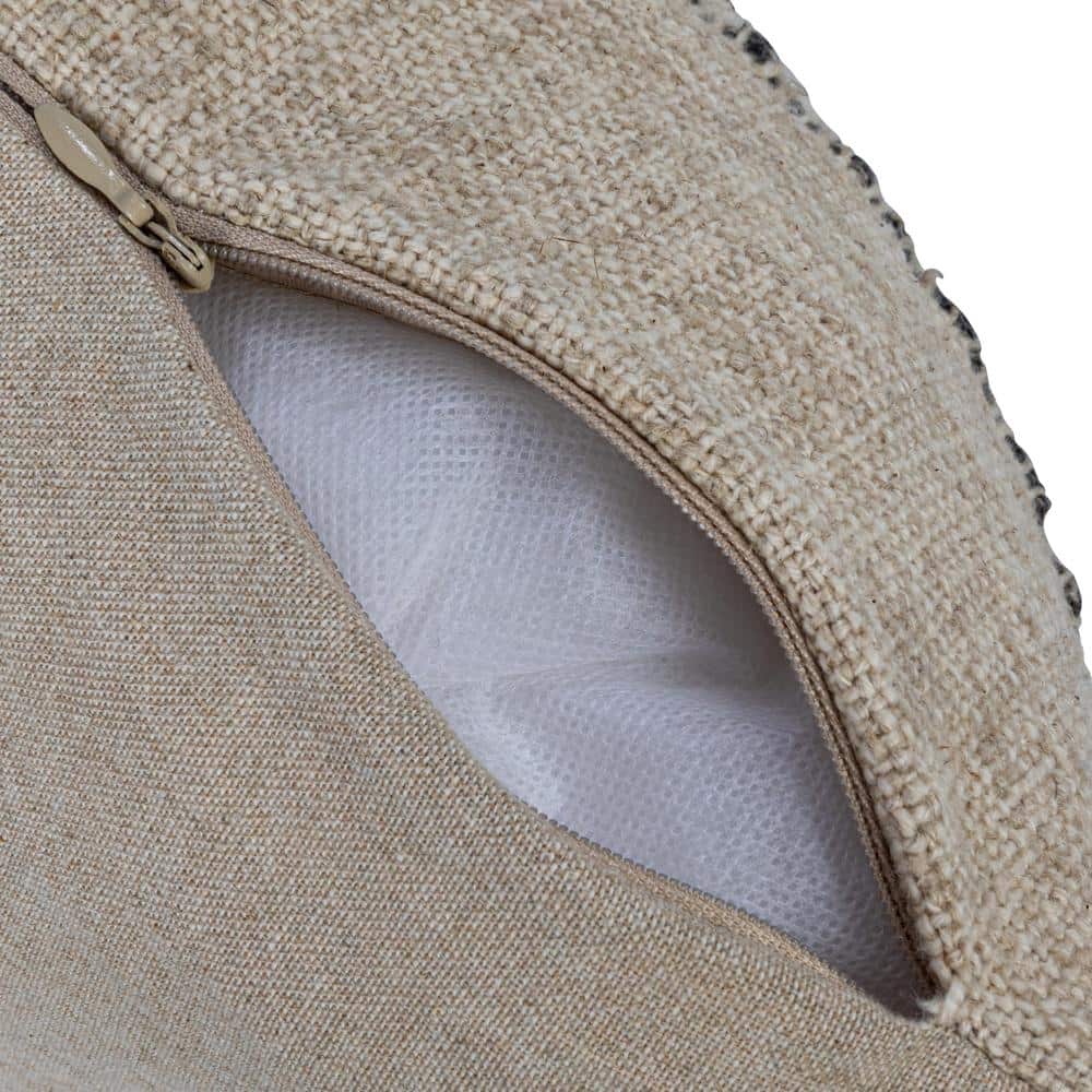 18" Square Natural Cotton Embroidered Pillow with Tassels