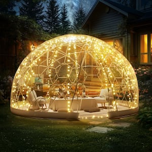 Garden Dome Bubble Tent 9.5 ft. x 9.5 ft. x 5.8 ft. PVC Screen Garden Igloo Geodesic Dome with Led Light Strings, Clear