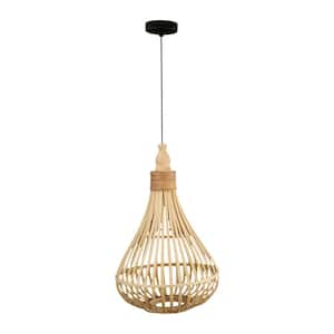 Amsfield 13.78 in. W x 21 in. H 1-Light Brown Pendant with Light Wood Bell Shade