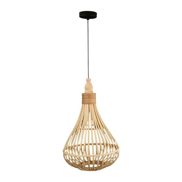Eglo Amsfield 13.78 in. W x 21 in. H 1-Light Brown Pendant with Light Wood Bell Shade