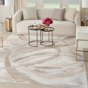 Brushstrokes Beige/Grey 9 ft. x 12 ft. Abstract Contemporary Area Rug