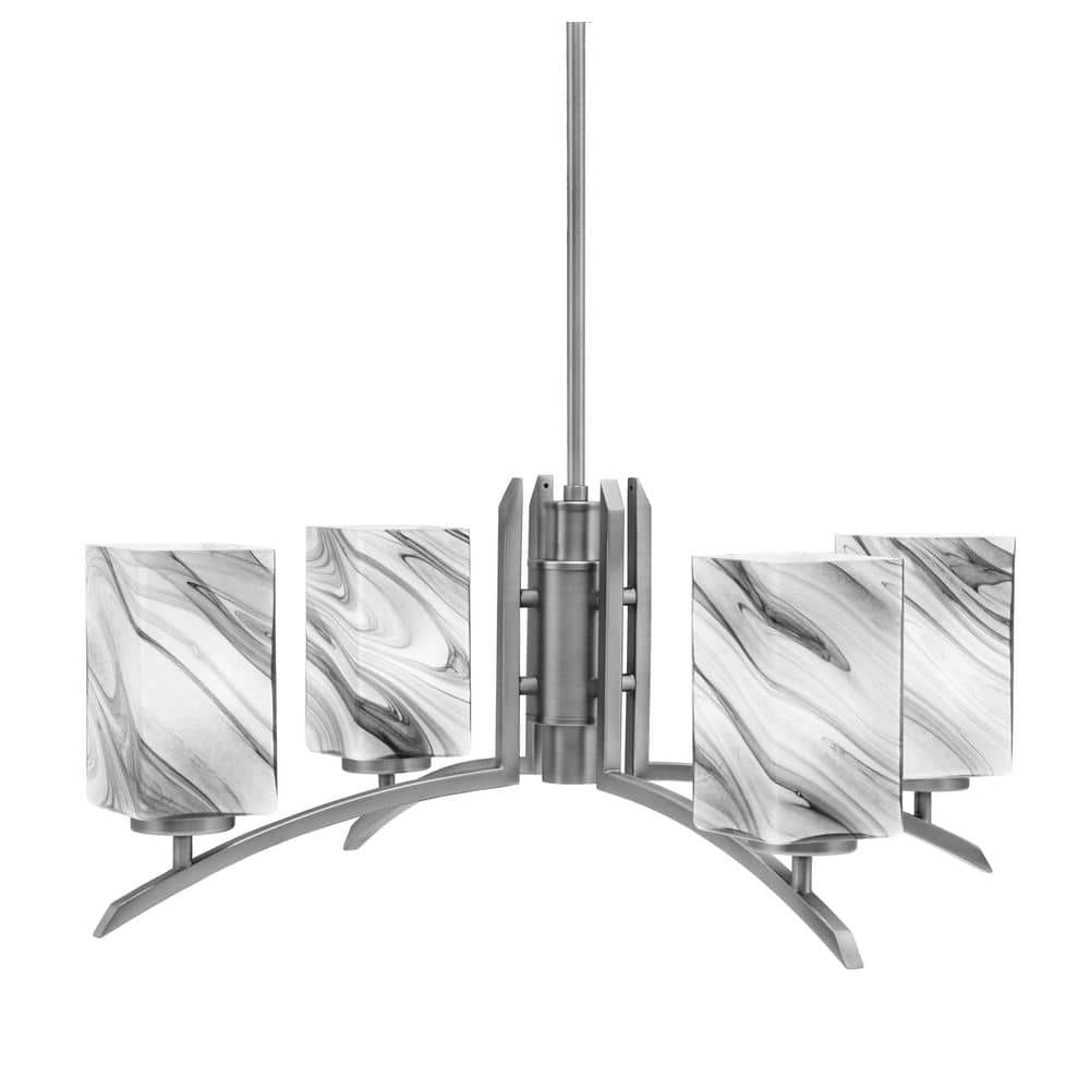 Siena 26 in. 4-Light Graphite Chandelier with 3.5 in. Square Onyx Swirl Gla