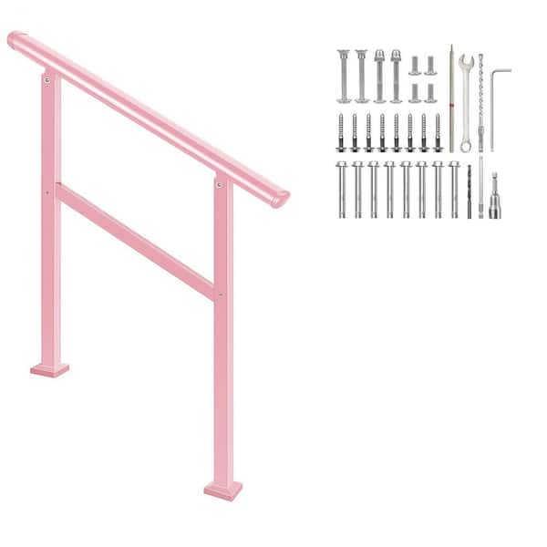 Pink Metal Adjustable Handrails for Outdoor Steps with Flexible Angle Design Fits 1 to 3 Steps or Horizontal Use
