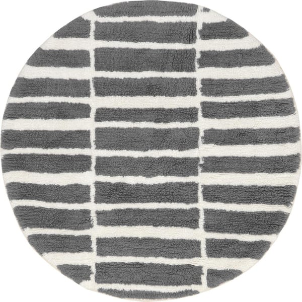 RUGS USA Vlad Machine Washable Wool Grey 4 ft. x 4 ft. Indoor/Outdoor Patio Round Rug