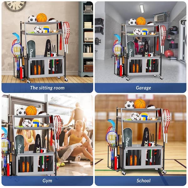 Garage Sports Equipment Organizer,Ball Storage Rack,Rolling Ball