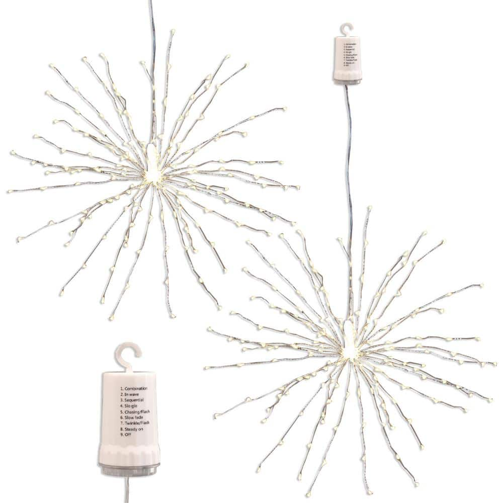 LUMABASE 200-Light Bulbs Warm White Battery Operated Starburst LED Lights with Remote Control (Set of 2)