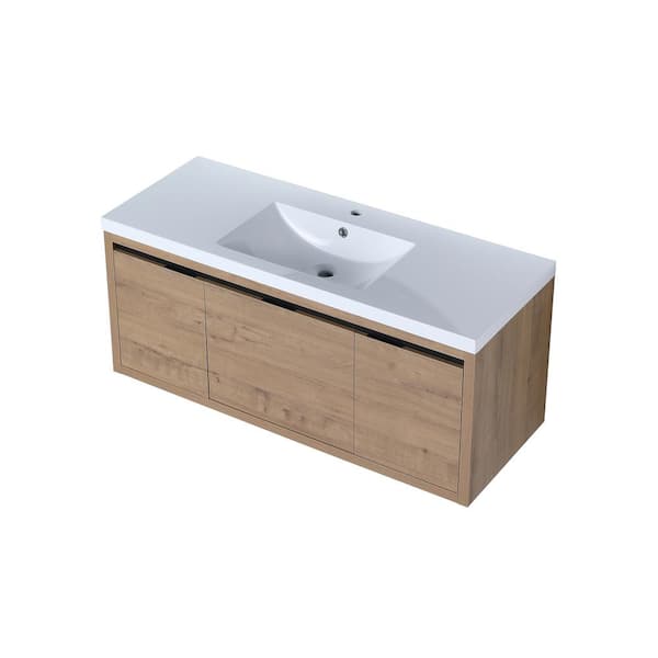 JimsMaison 48 in. W x 18. in D. x 20 in. H Bathroom Vanity in Imitative Oak with White Resin Top and Basin